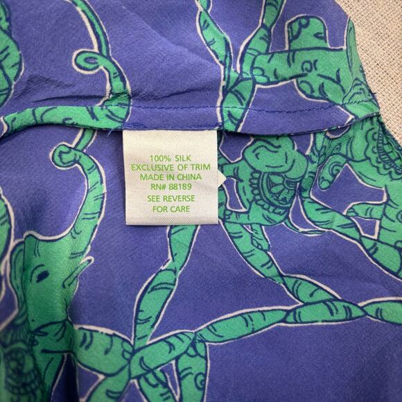 100% Silk XS Lilly Pulitzer Cabana chain halter Iris blue loopy elephants - Picture 5 of 8